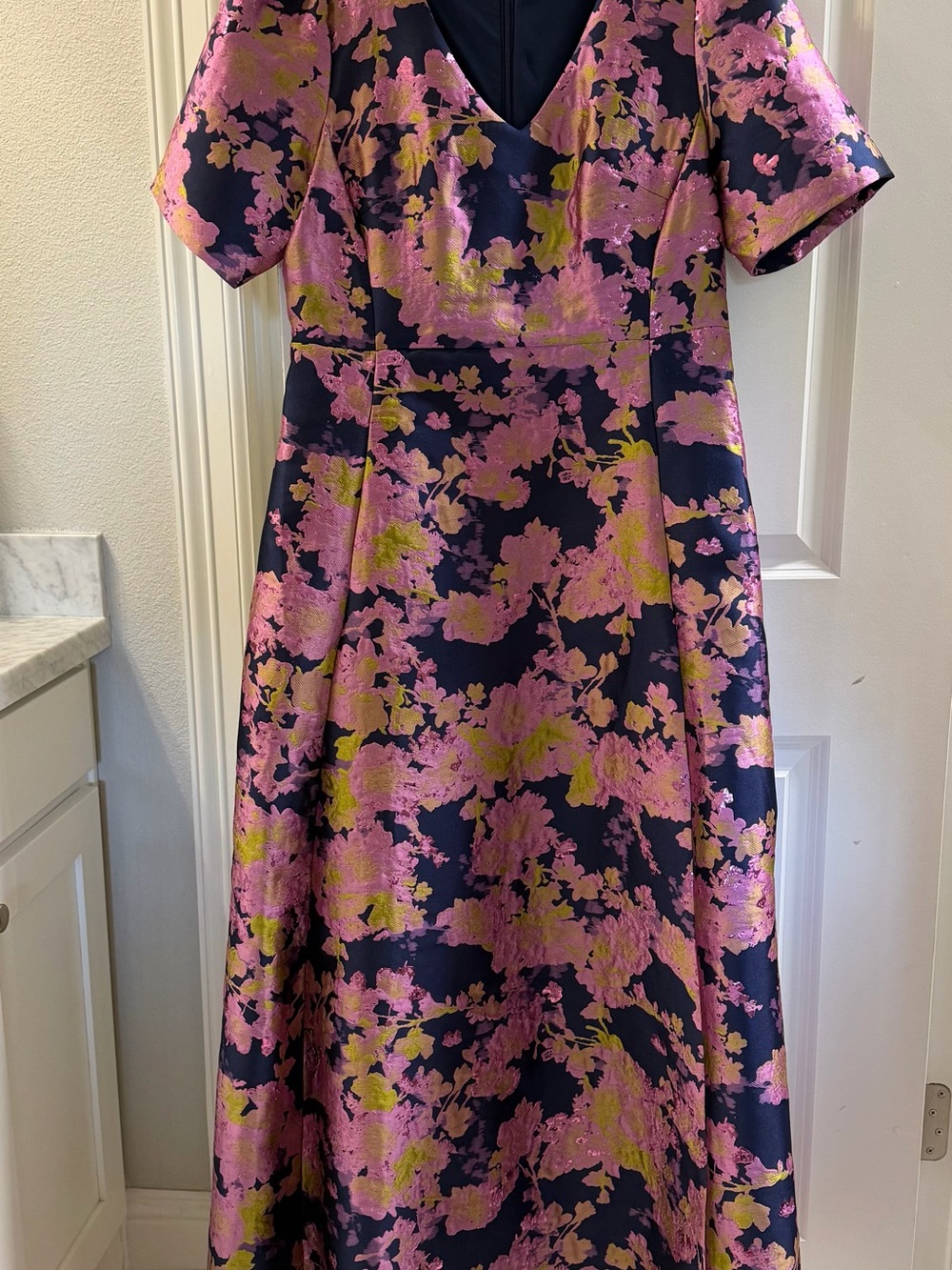Abbey Glass Arden Gown Navy Abstract Brocade
